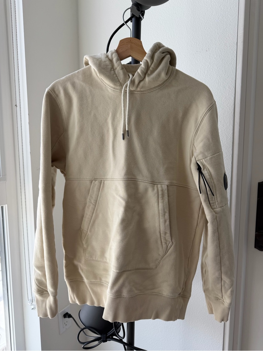 C.P. Company Cream Pullover Hoodie with Branded Tag Detail